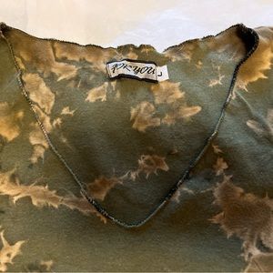 T shirt, green and tan, strings in each side, new no tags, womens size L